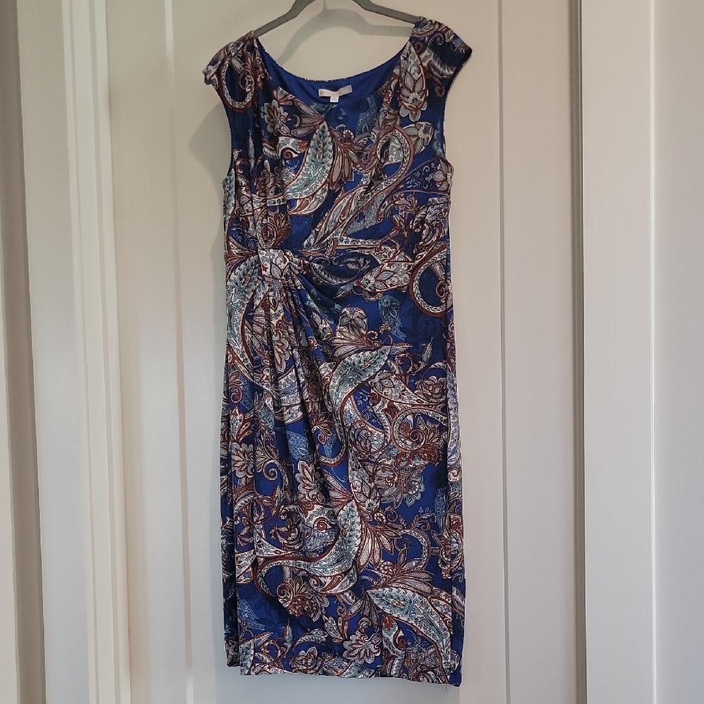 dressbarn Blue and Brown Paisley Midi Dress